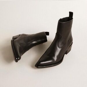Golden Goose Black Leather Ankle Cowboy Boots